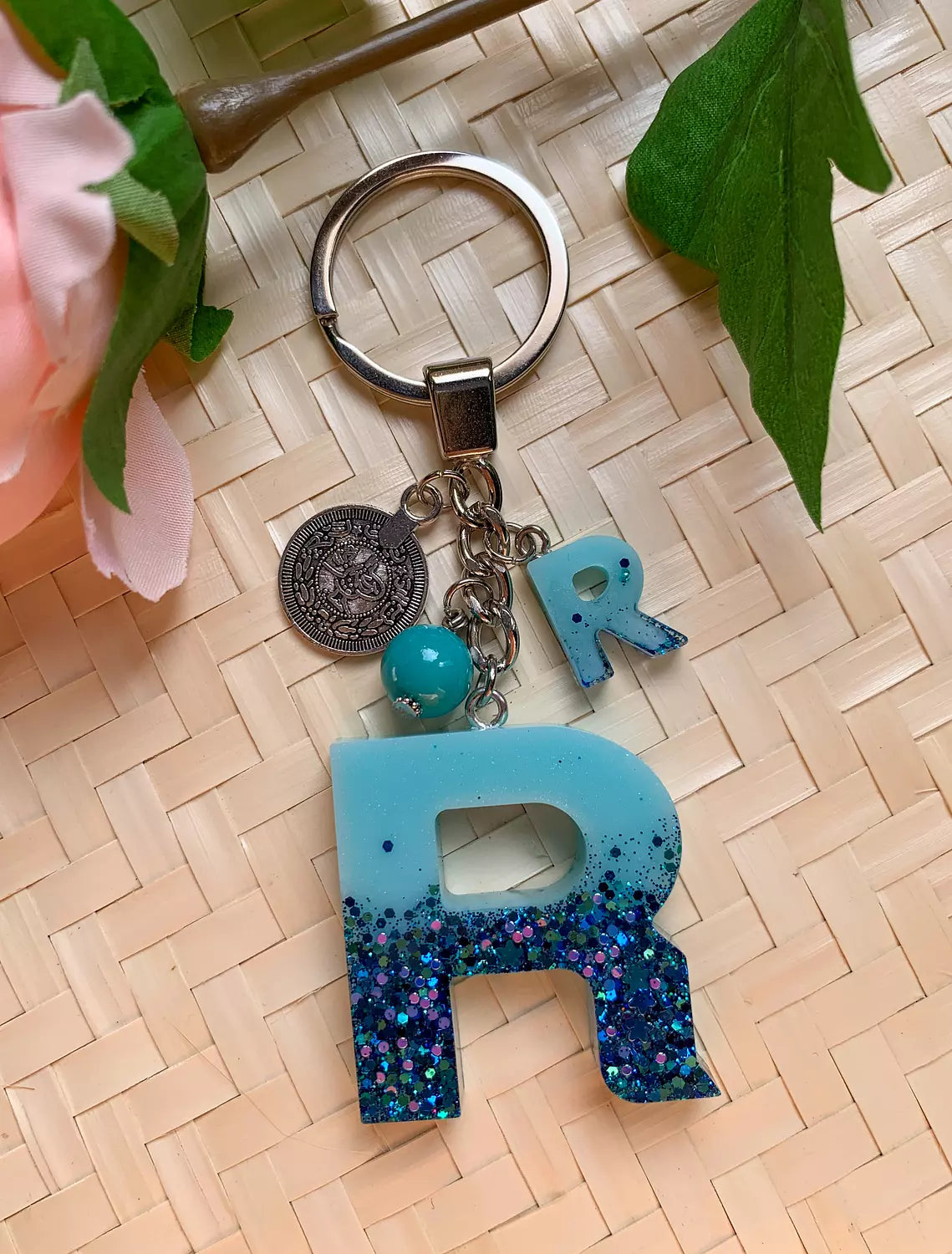 Resin Letters Keychain ( Glitter Blue )