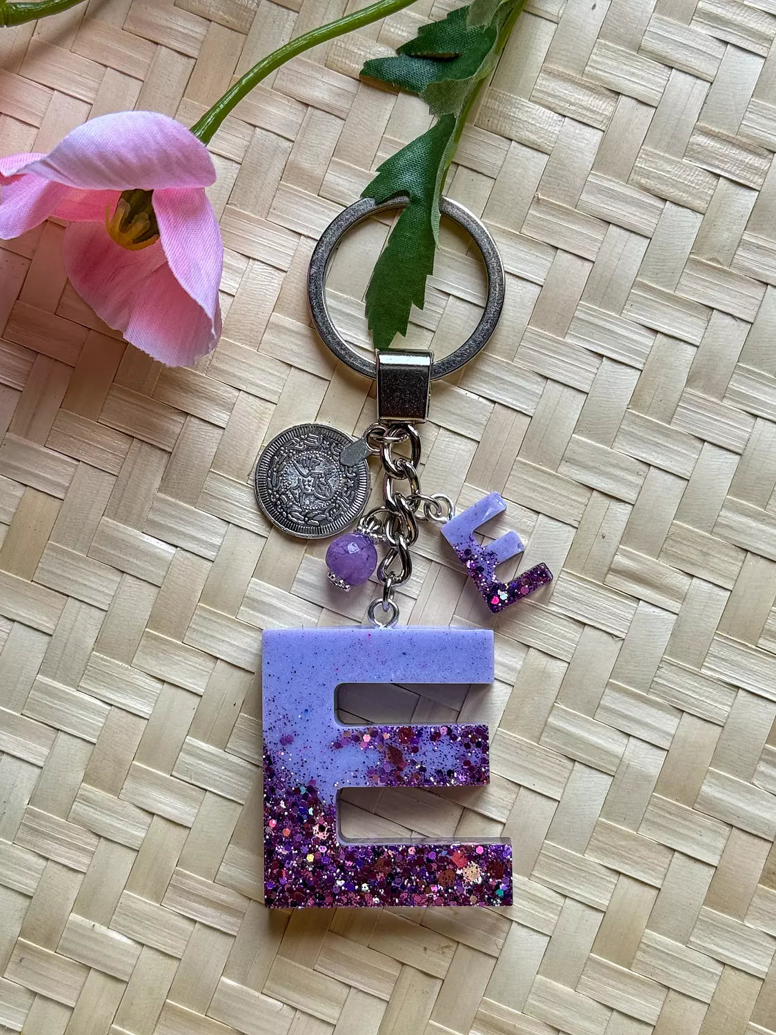 Resin Letters Keychain ( Glitter Purple )