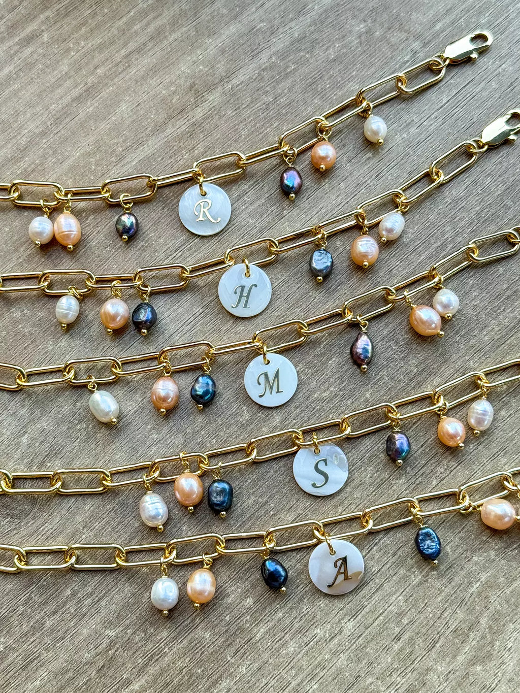 Natural Pearls with Letter Bracelet