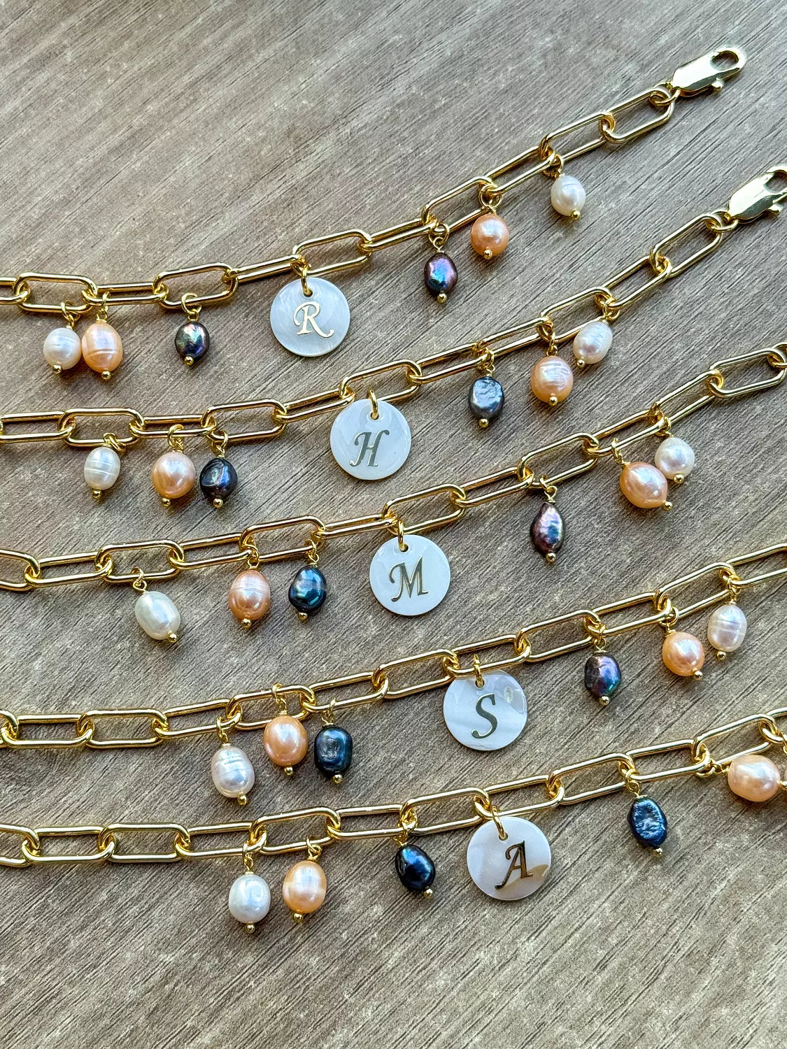 Natural Pearls with Letter Bracelet