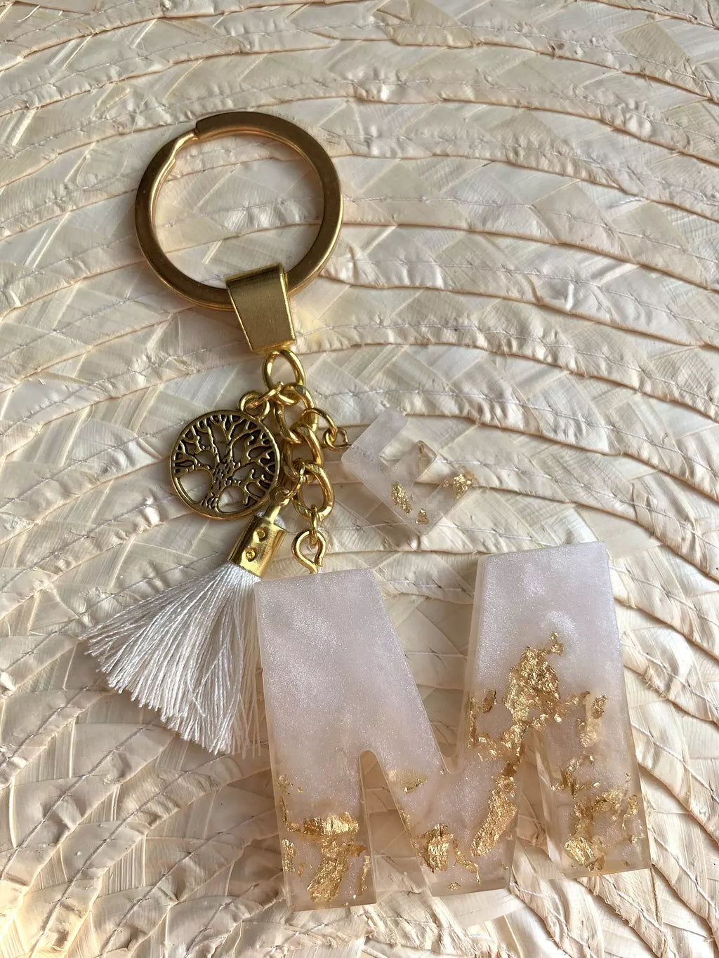 Resin Letters Keychain ( Offwhite & Gold )