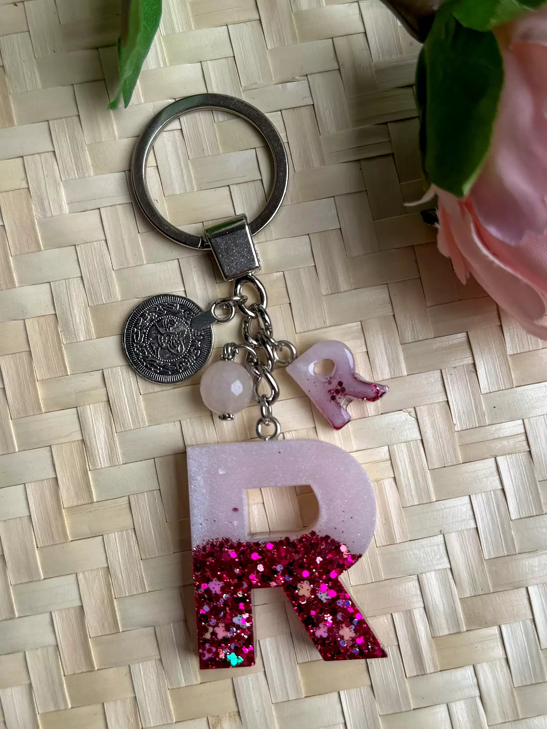 Resin Letters Keychain ( Glitter Pink ) 
