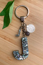 Resin Letters Keychain ( Glitter Space Grey )
