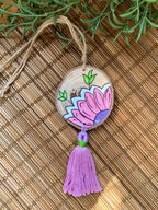 Pink Large Flower Medium Tassel Wood Car Hanger
